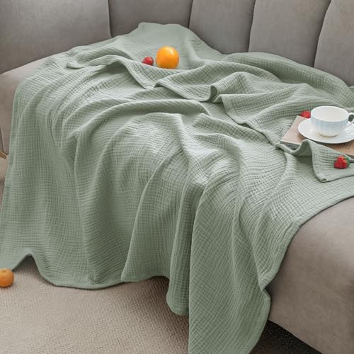 PHF 100% Cotton Muslin Blanket King Size 108"x90", 4-Layer Lightweight Gauze Throw, Breathable Cloud-Soft Minimalist Blanket for Bed, Couch, Camping & Baby, Sage Green, Ideal Gift - Image 2