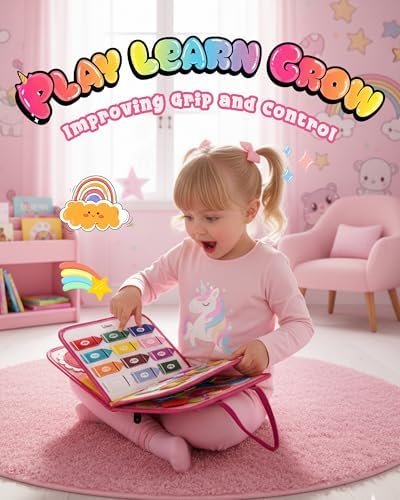 Montessori Busy Board, 8-Page Sensory Activity Toy, Pink - Image 2