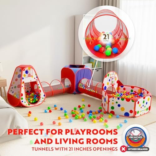 Playz 5pc Pop Up Play Tent and Crawl Through Tunnels for Kids w/Carry Bag - Image 4
