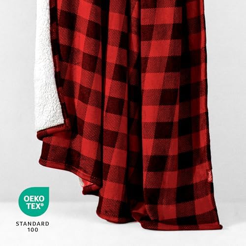 Bare Home Sherpa Fleece Blanket (Twin/Twin XL, Buffalo Plaid - Red/Black) - Image 3