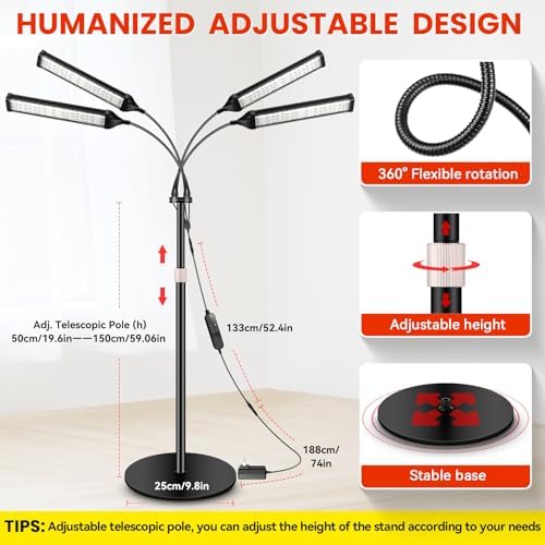 Viconor Red Light Therapy Lamp,4 Head Infrared Light Therapy for Body Device with Adjustable Stand-660nm Red Light＆850nm Near Infrared Light Therapy Device for Face,Body,Pain,Skin at Home - Image 5