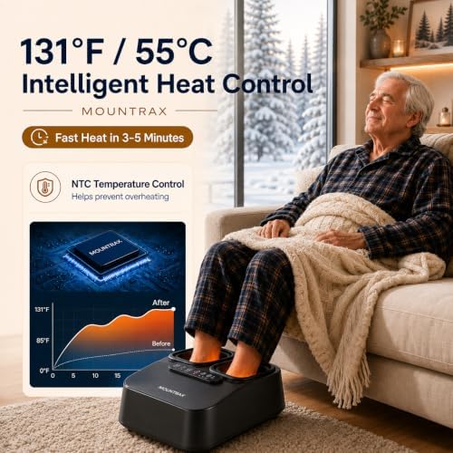 MOUNTRAX Foot Massager with Heat, Deep Shiatsu Foot Massage Machine with Air Compression, 3 Heating Levels, Adjustable Intensity & Timer, Fits Up to Men's Size 12, Foot Massager for Home & Office - Image 5