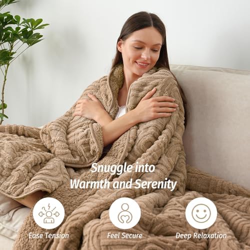 Wemore Soft Weighted Blanket for Adults 48" x 72" 12 lbs Twin Size Brown - Image 5