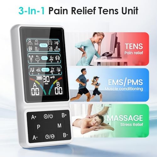 TENS Unit Muscle Stimulator with HD Color Screen, 3-in-1 TENS EMS Machine for Pain Relief & Muscle Recovery, 24 Modes Pulse Massager for Sciatica, Back, Hip, Neck, Shoulder and Elbow Pain - Ivory - Image 3