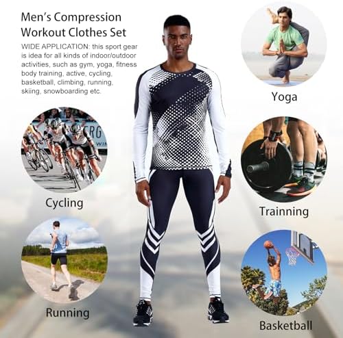 OEBLD Men's Workout Compression Clothes Long Sleeve Compression Shirts and Pants Thermal Base Layer Set - Image 6