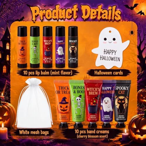 Batiyeer 10 set Halloween Gifts for Women Hand Cream and Lip Balm Set - Image 2