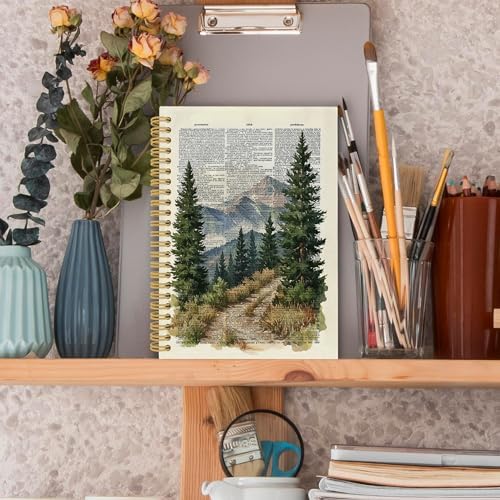 XPH Vintage Nature Landscape Spiral Notebook, Mountain Forest Journaling Notebooks for Women, Mountain Gifts Hardcover Journals for Writing 160 Pages 5.5 x 8.3 Inch, Nature Lover Gifts - Image 3