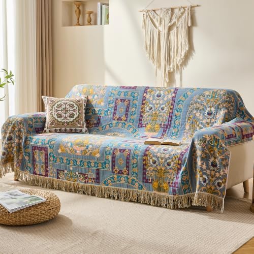VANJOROY King Boho Throw Blanket, 100% Organic Cotton Breathable Skin-Friendly Ultra Soft 91" x 98" Bed Quilt Throw - Floral Rustic Luxury Reversible Blanket for Sofa Couch Chair and Gift - Image 7