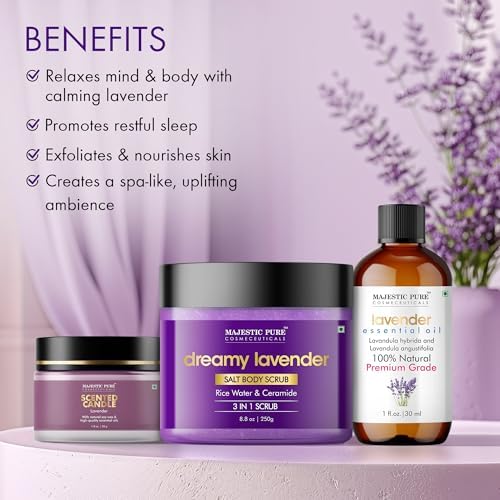 Majestic Pure Lavender Essential Oil & Body Scrub Set - Pack of 3 - Image 7