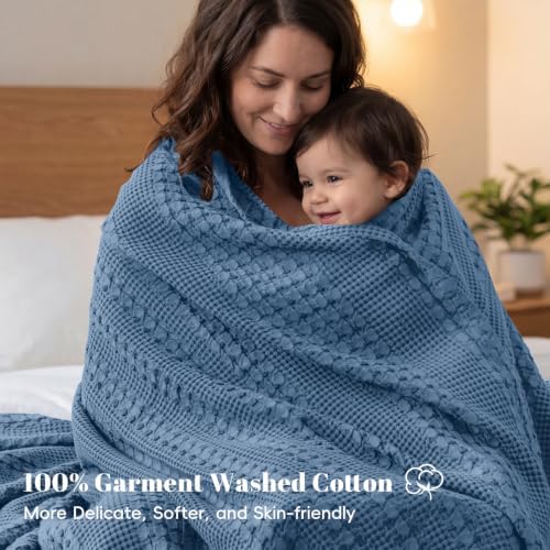 PHF Lightweight 100% Cotton Waffle Blanket for Bed, Twin XL, Denim Blue - Image 4