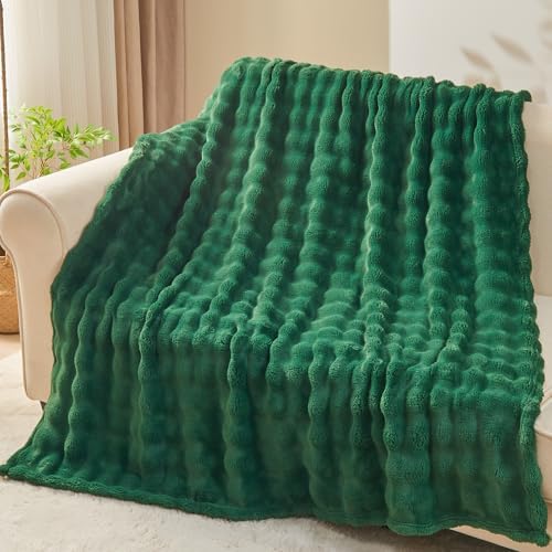 NEWCOSPLAY 3D Bubble Flannel Throw Blanket for Couch Dark Green, 60"×80" - Image 2