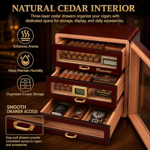 150-Count Ebony Cigar Humidor Cabinet with Digital Hygrometer,Gift - Image 2