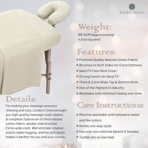 LONDON LINENS Pack of 2 Extra Thick 3 Piece Massage Table Sheets Set - 100% Natural Cotton Flannel - Includes Massage Table Cover, Massage Fitted Sheet, and Massage Face Rest Cover (Natural) - Image 6