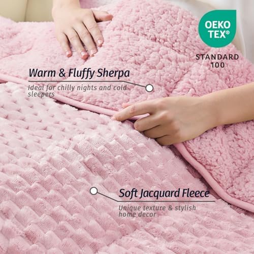Fleece Weighted Blanket for Adults 60" x 80" 20lbs Fuzzy Blankets, Pink - Image 3