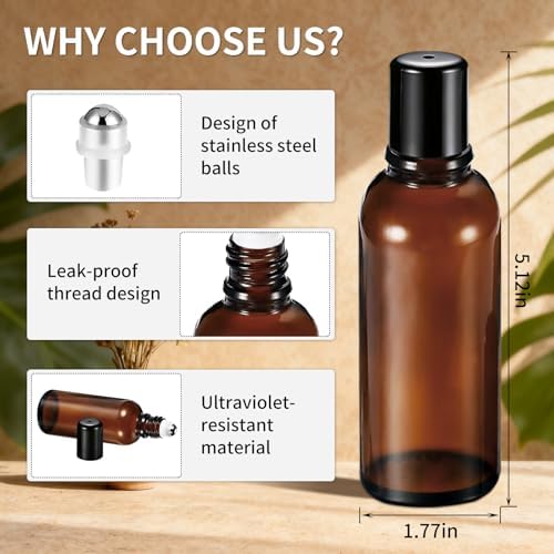 100ML Roller Bottles for Essential Oil, 4 Pack Empty Amber Glass Roller Bottle for Perfume Oil, Roll on Bottles with Stainless Steel Roller Balls, Opener, Funnel and Dropper for Aromatherapy, Massage - Image 5