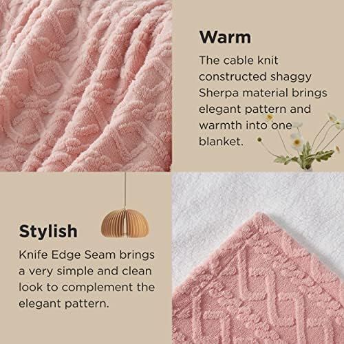 Bedsure Gentlesoft Sherpa Fleece Throw Blanket for Couch - Fluffy & Cozy Cable Jacquard Tufted Throw for Women Gift and Valentine Decor, Thick and Warm Blanket for Winter, Pink, 60x80 Inches - Image 4