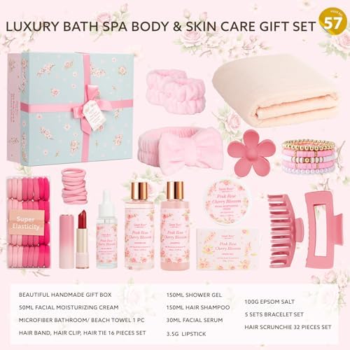 57 Pcs Bath Spa Kit for Women, Rose Bath and Body Gift, Facial Skin Care Set, Self Care Pampering Kit, Face Serum, Home Spa, Birthday Gift Set, Mother Day, Bridal Shower Bath sets for women gift - Image 2