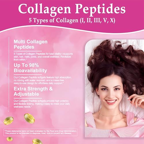 Multi Collagen Peptides Softgels - Hydrolyzed Collagen Peptides For Women & Men with Vitamin C Hyaluronic Acid - High Absorption Collagen Complex for Skin Hair Nail & Joint - Type I, II, III, V, X - Image 4