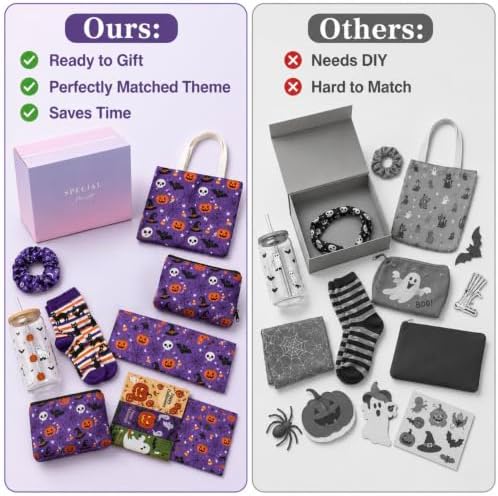 Halloween Boo Basket Gift Box for Women,Spooky Makeup Bag and Glass Cup Set - Image 3
