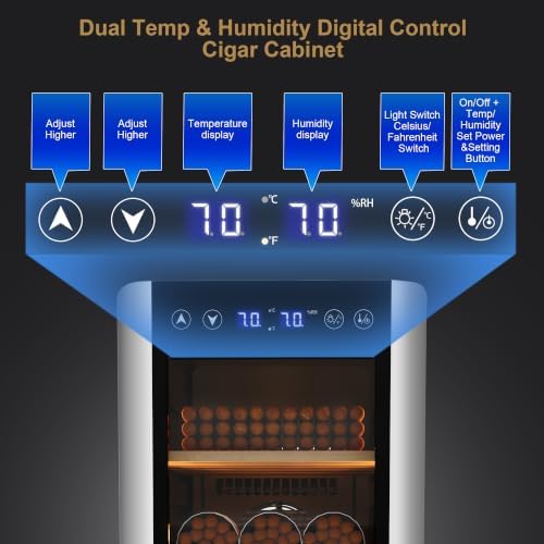 KingChii 35L Electric Cigar Humidors Temperature & Humidity Control Cabinet, Built-in Humidification System with Spanish Cedar Wood Shelves & Drawer Hygrometer for Men Gifts 250 Capacity - Image 6