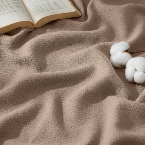 Bedsure 100% Cotton Blanket, Herringbone Weave, King, Coffee Brown by Unknown