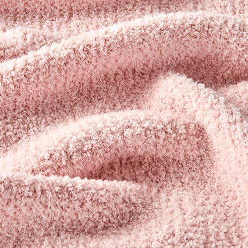 CozeCube Reversible Knitted Throw Blanket, Pink White Melange 50"x60" - Image 3