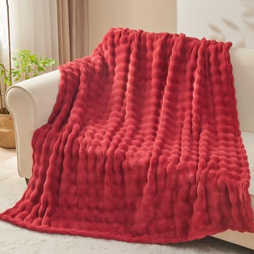 NEWCOSPLAY 3D Bubble Flannel Throw Blanket for Couch Red, 50"×60" - Image 2