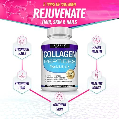 Toplux Multi Collagen Peptides Pills 1800 Mg Complex - Type I, II, III, V, X Premium Collagen Complex for Better Skin & Hair, Strong Joint, Hydrolyzed Protein, for Men Women, 90 Capsules, Supplement - Image 5
