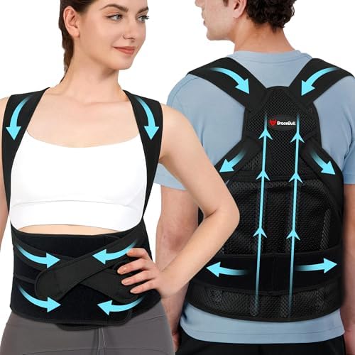 Posture Corrector for Men and Women, Adjustable Upper Back Support, Shoulder Alignment Brace for Better Posture and Daily Comfort – Wearable Under Clothes (Medium 31.5-37.4‘’) by BraceBullStrongSupportEverydayMovement