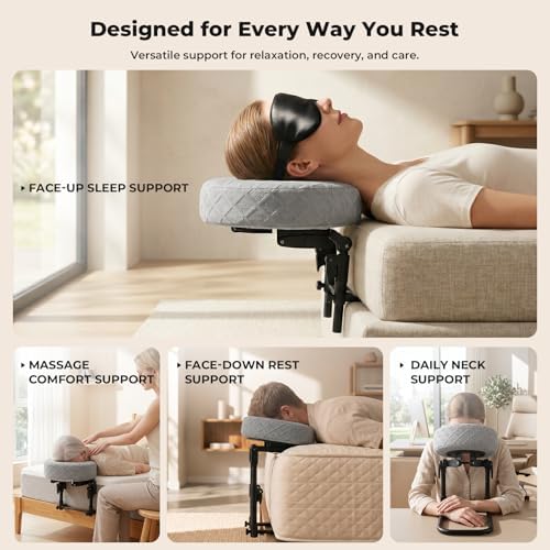 Freebody Upgraded Massage Headrest for Bed with Armrest Shelf & Breast Pillow, Adjustable Massage Face Cradle at Home,18" Height Massage Head Holder for Sleeping Mattress, Classic Grey - Image 4