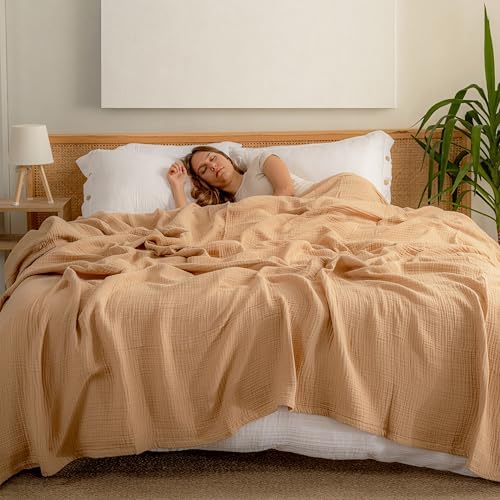 Muslin Blanket - Pure 100% Turkish Cotton Airy Soft Light Versatile Gauze Throw Blanket for Bed, Couch, Sofa (Beige, Twin XL Size (71" x 95" inch)) - Image 2