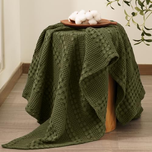 PHF Lightweight 100% Cotton Waffle Throw Blanket for Couch, Capulet Olive - Image 6