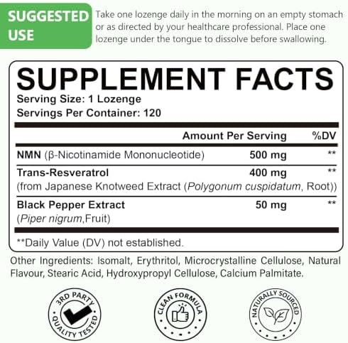 Sublingual NMN Resveratrol Supplement 950mg, 120 Lozenges (120-Day Supply) - Image 6