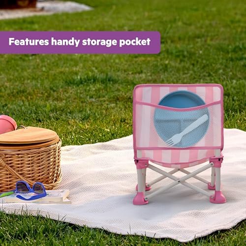 Bright Starts Pop 'N Sit Cabana Baby Beach Portable Booster Chair with UPF Canopy, Floor Seat for Indoor/Outdoor Use, Compact Fold, Pink, 6 Months–3 Years - Image 4