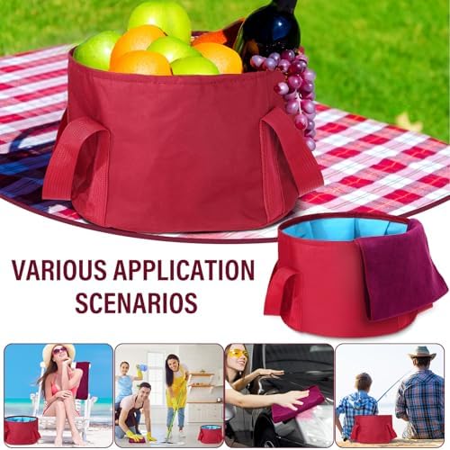FillTouch 12 Pcs 15L Foldable Foot Soaking Tub Kit Portable Foot Bath Tub for Soaking Feet with Towel and Storage Bag Soak Spa Bucket for Travel Camping (Claret) - Image 5