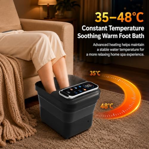 Collapsible Heated Foot Spa Bath with Color Touchscreen, 30 Motorized Massage Rollers, Adjustable Temperature Control, Bubble Function, Timer, Remote Control & 9-Piece Manicure Kit - Image 2
