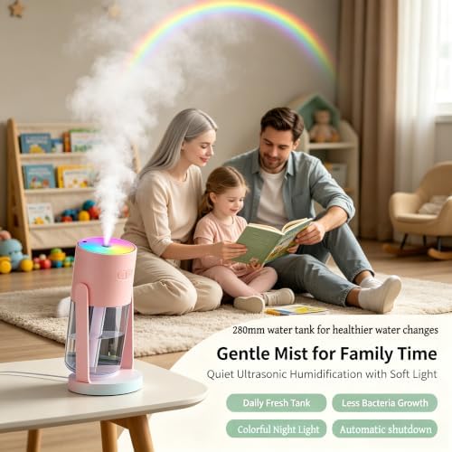 UEISODC Bedroom Humidifier, USB Mini Portable Humidifier with Ultrasonic Nano-Fine Mist, Auto Shut-Off, Rotatable Design, Quiet Operation, and Easy Refilling & Cleaning - Image 2