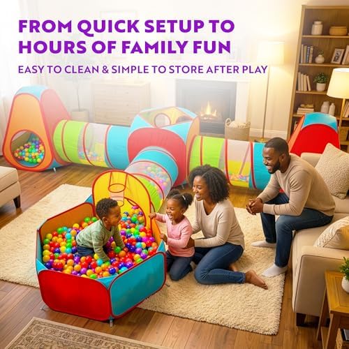 Playz 7pc Kids pop up Play Tent, Crawl Tunnel & Ball Pit for Toddlers - Image 6