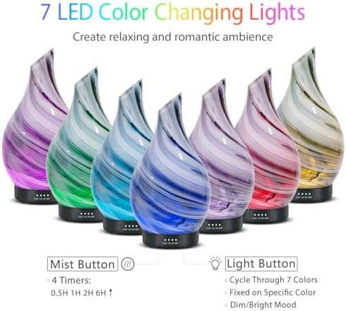 Aromatherapy Essential Oil Diffuser for Home- Art Glass Diffuser for Essential Oils with Waterless Auto Shut-Off 4 Timer 7 Colors LED Night Light for Home Office Decor Gifts for Women - Image 3