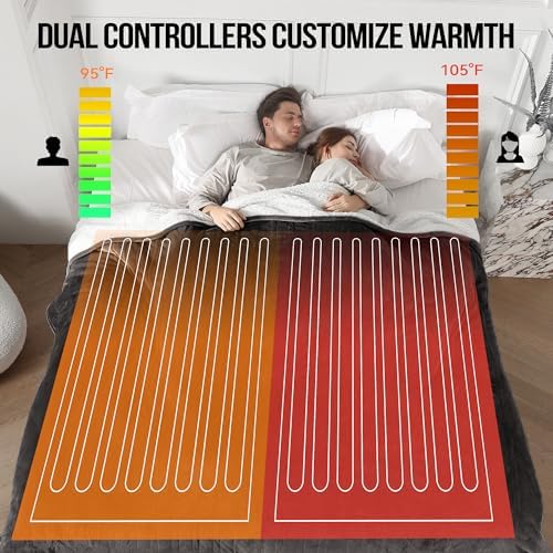 ESTINGO Electric Blanket King, Heated Blanket King Size Dual Control with 5 Heating Levels & 10 Hours Auto Off, 100"x90" Heating Blanket King Size with ETL Certified for Bedding, Dark Gray - Image 2