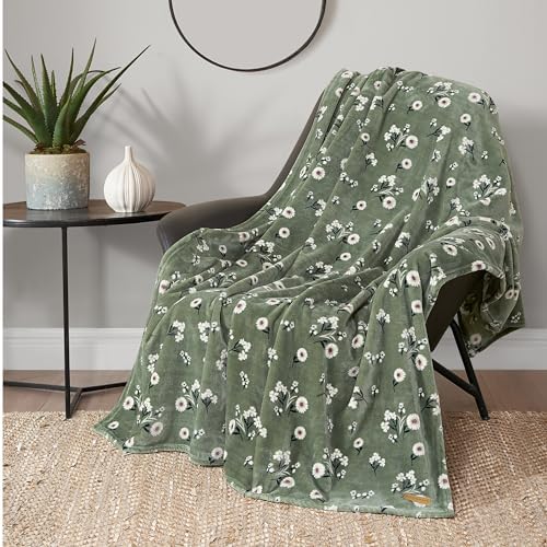 Lucky Brand Cozy Plush Blanket - Premium Microfiber Throw for Luxurious Comfort and Style, 50" x 70", Daisy Green Floral by LuckyBrand