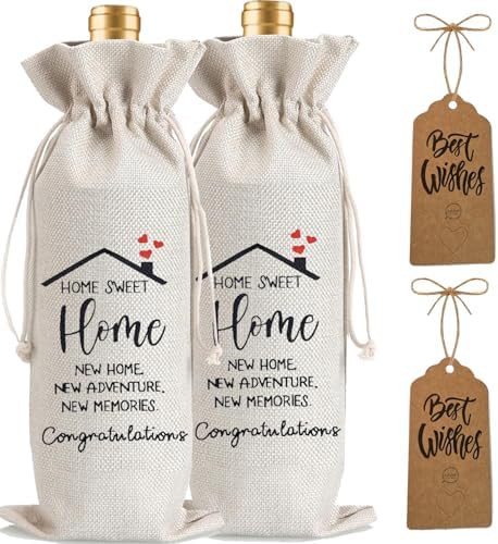 2Pcs Housewarming Gifts New Home Wine Bag,Perfect Gifts for New Homeowners, Realtor Gift to Clients,New Home Wine Bag For Friends, with 2Pcs Kraft Blessing Cards and natural jute rope by Yourloveisourmotivation%EF%BC%81