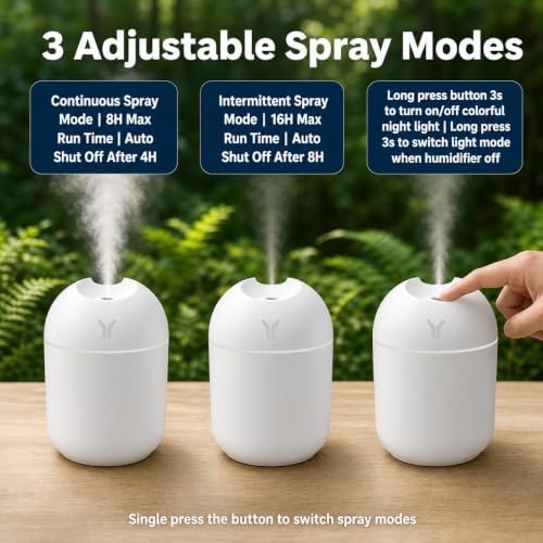 Humidifier Small, 8.45OZ USB Portable Mini Humidifier with Color Night Light, Auto Shut-Off Quiet Desktop Cool Mist Humidifier for Bedroom, Office, Car, Travel, Indoor Plants, Baby Room - Image 3