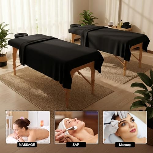 Oudain 4 Sets 3 Piece Soft Microfiber Massage Table Sheets Set Bulk Includes Massage Flat Sheet and Fitted Sheet and Face Rest Cover(Black) - Image 4