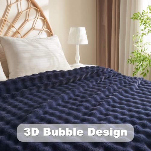 NEWCOSPLAY 3D Bubble Flannel Throw Blanket for Couch Dark Navy, 50"×60" - Image 5