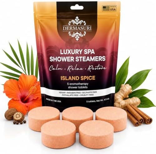 Dermasuri Shower Steamers Aromatherapy, Island Spice Shower Tablets by Dermasuri