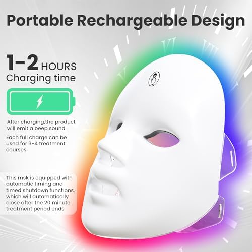 7-1 Colors Red Light Therapy For Face，LED Facial Skin Care Mask,Red Light Mask for Face, LED Facial Mask Light,Salon or Home,White. - Image 3