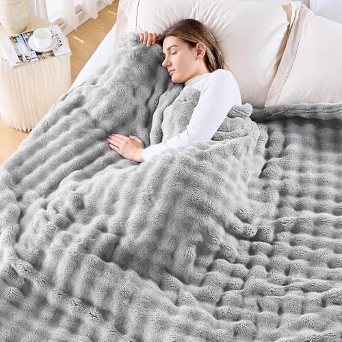 NEWCOSPLAY 3D Bubble Flannel Throw Blanket for Couch Grey, 90"×90" by NEWCOSPLAY