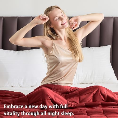 yescool Weighted Blanket for Adults (12 lbs, 48" x 72", Red) Cooling Heavy Blanket for Sleeping Perfect for 110-130 lbs, Twin Size Breathable Blanket with Premium Glass Bead, Machine Washable - Image 5