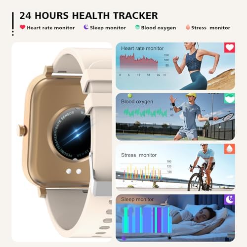Smart Watch for Men Women SmartWatch 1.83" for iPhone Samsung Android Phone Compatible, Fitness Tracker Watch with Pedometer, Heart Rate/Sleep Monitor, Blood Oxygen, IP68 Waterproof (Gold) - Image 3